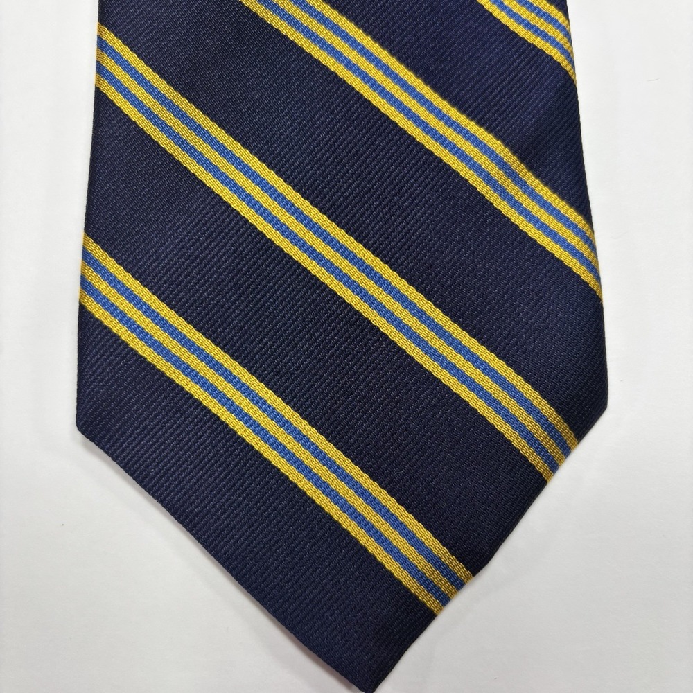 Vintage Brooks Brothers Tie Navy Blue Yellow Striped Silk Preppy Old Money USA